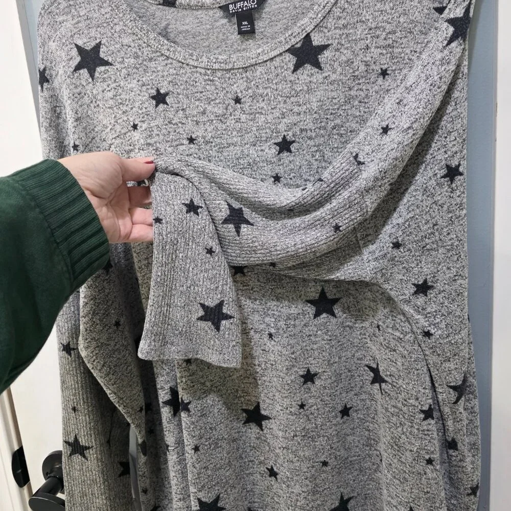 Buffalo David Bitton XXL Star Print Sweater Top Cozy Knit Batwing Sleeve Gray - Picture 6 of 9